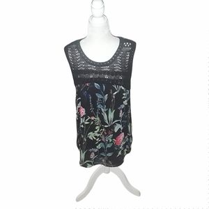 NWT Tommy Hilfiger Small Petite Black Floral Cotton Blend Sleeveless Top